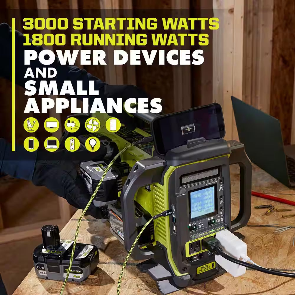 18V ONE+ 1800-Watt Portable Battery Inverter Power Station/8-Port Charger W/ 200-Watt Power Source & (4) 6.0Ah Batteries