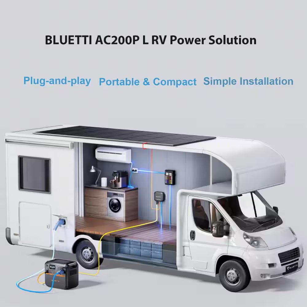 2400/3600-Watt Continuous Peak Output Power Station AC200PL Push Button Start Lifepo4 Battery Generator/200W Solar Panel