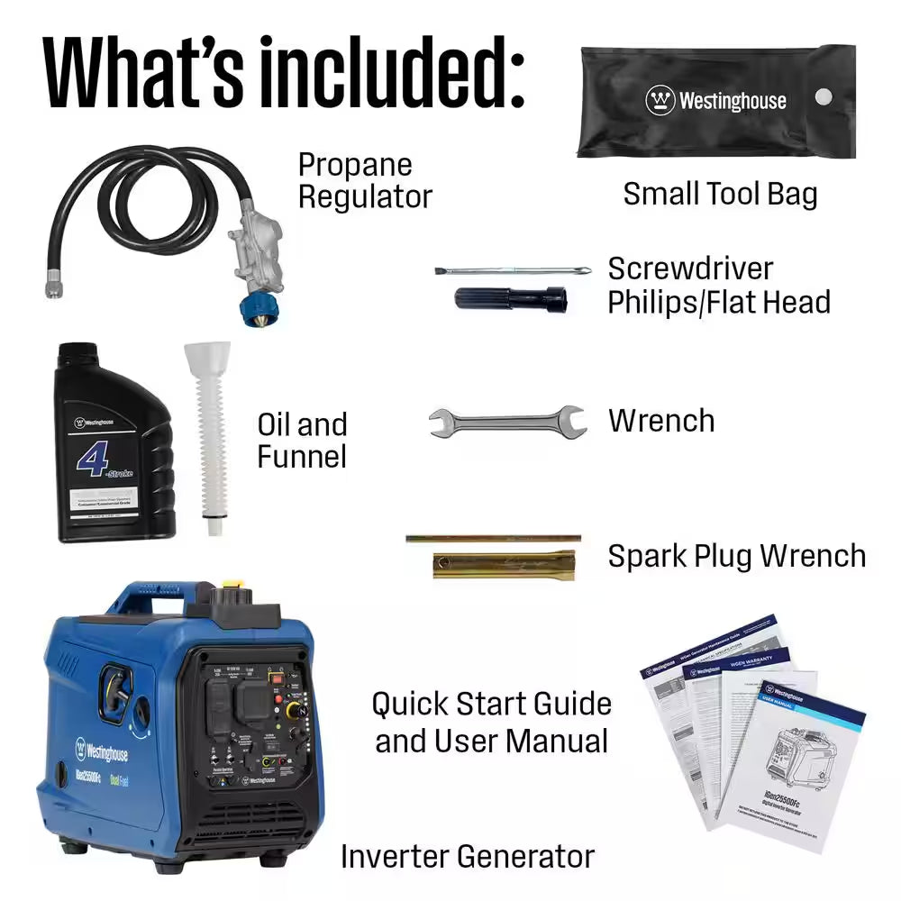 2,550 Watt Dual Fuel Gas and Propane Powered Portable Inverter Generator with Recoil Start