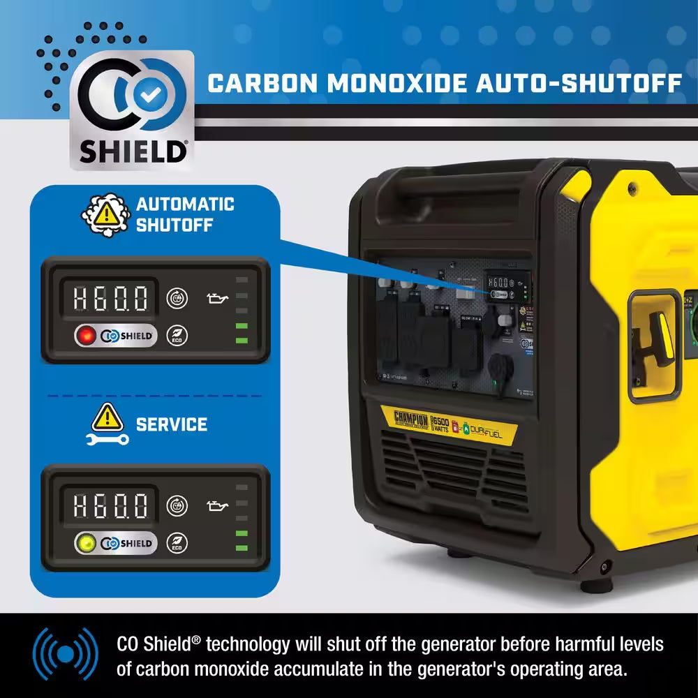 6500-Watt Recoil Start Gasoline and Propane Powered Dual Fuel Inverter Portable Generator W/ CO Shield, Quiet Technology
