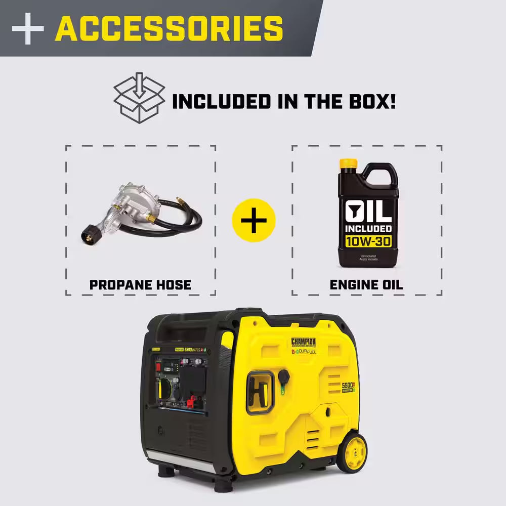 5500/4000-Watt Electric Start Gasoline and Propane Powered Dual Fuel Inverter Generator W/CO Shield and Quiet Technology