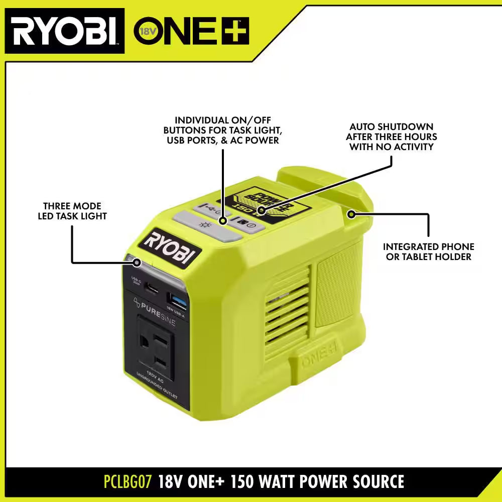 18V One+1800-Watt Portable Battery Inverter Power Station/8-Port Charger & 150-Watt Portable Battery Inverter-Tools Only
