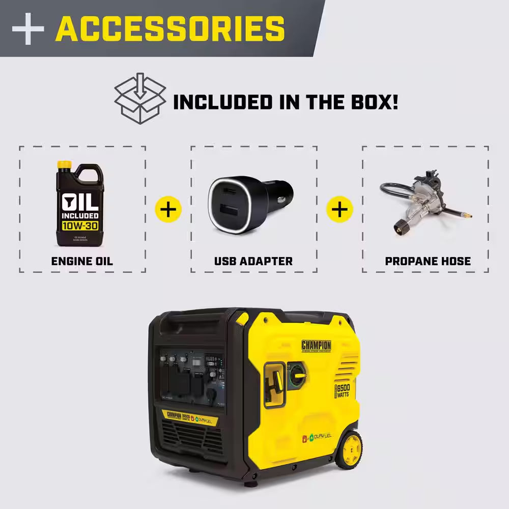 6500-Watt Recoil Start Gasoline and Propane Powered Dual Fuel Inverter Portable Generator W/ CO Shield, Quiet Technology