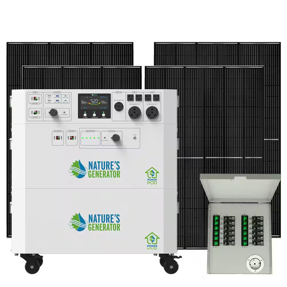 Powerhouse Gold PE 7,200-Watt Electric Switch Solar Generator with (2) 410-Watt Panels, Power Transfer Kit and Wheels