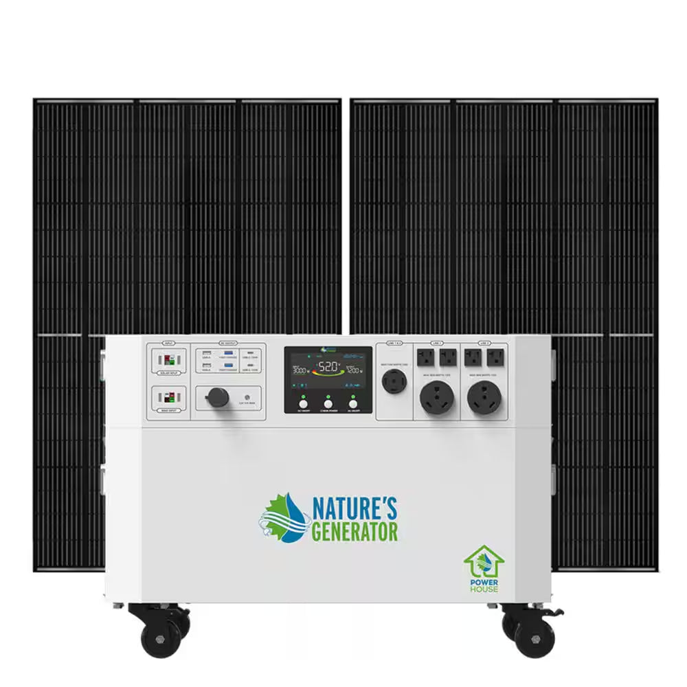 Powerhouse Gold PE 7,200-Watt Electric Switch Solar Generator with (2) 410-Watt Panels, Power Transfer Kit and Wheels