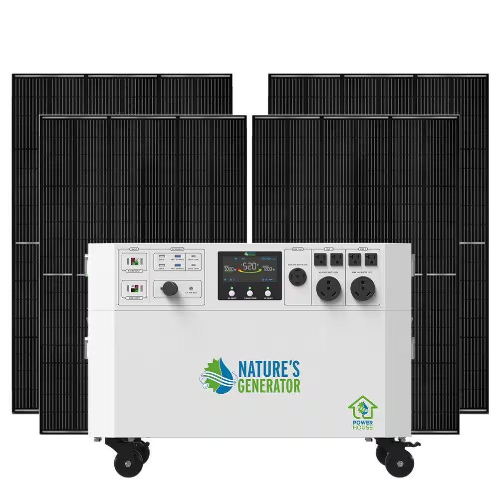 Powerhouse Gold PE 7,200-Watt Electric Switch Solar Generator with (2) 410-Watt Panels, Power Transfer Kit and Wheels