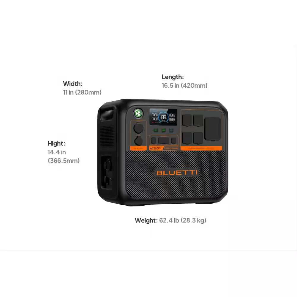 2400/3600-Watt Continuous Peak Output Power Station AC200PL Push Button Start Lifepo4 Battery Generato/350W Solar Panel