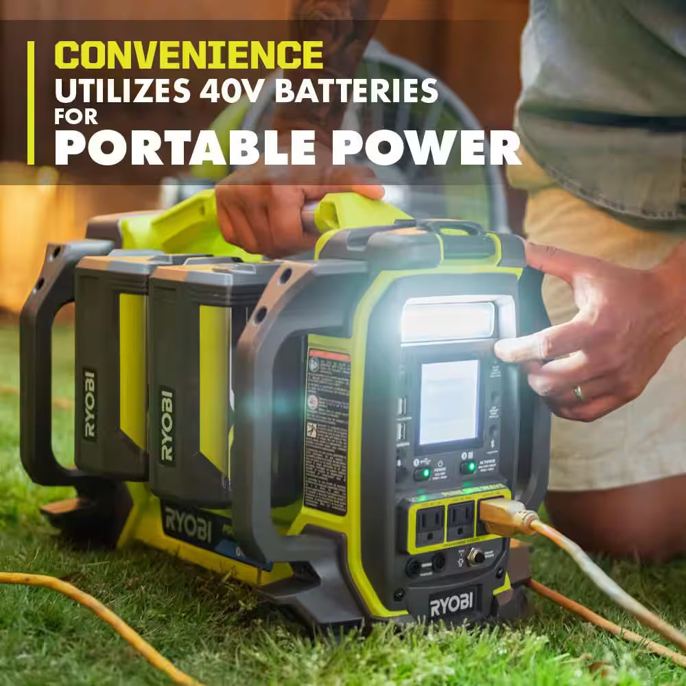 40V 1800-Watt Portable Battery Inverter Power Station & 4-Port Charger W/ 300-Watt Power Source & (2) 6.0 Ah Batteries
