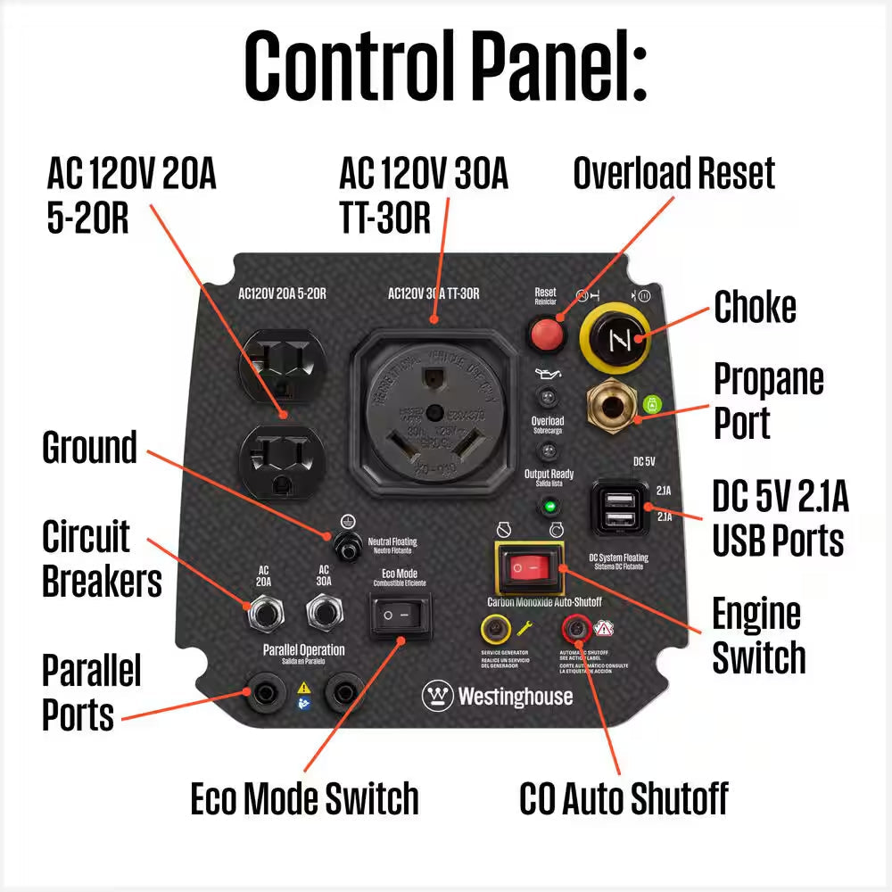2,550 Watt Dual Fuel Gas and Propane Powered Portable Inverter Generator with Recoil Start