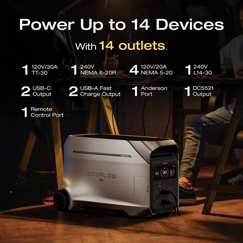 4000-Watt Output, Solar Generator DELTA Pro 3 with 2 Pcs 400W Solar Panels, LFP Battery, Home Backup, Camping&Rvs