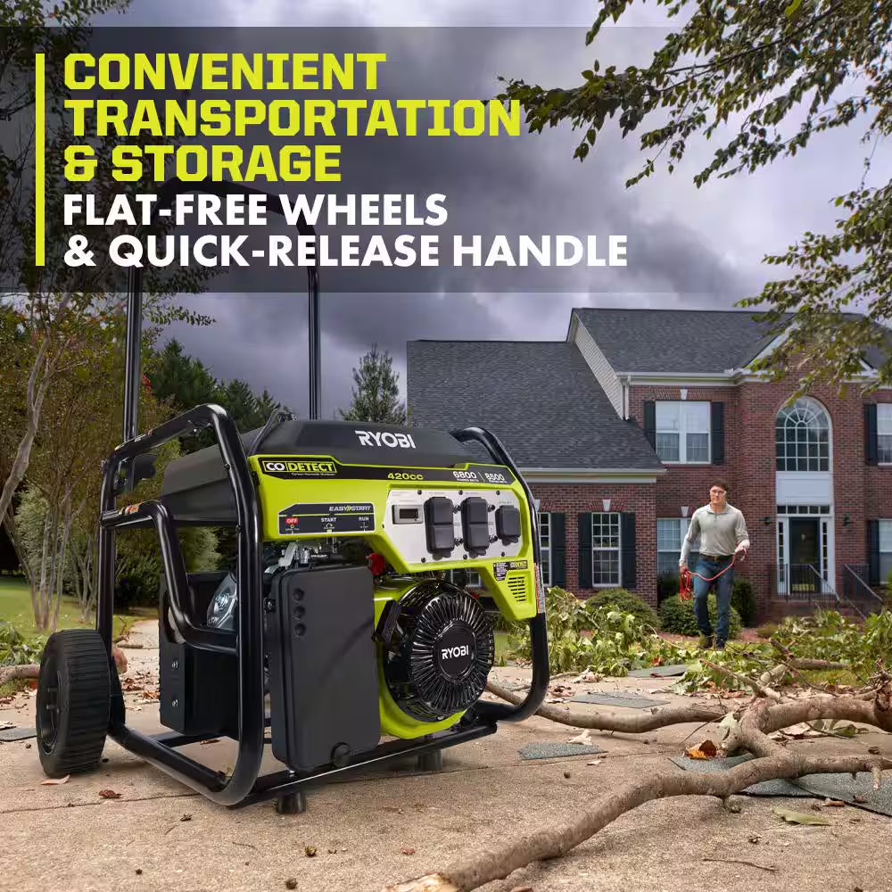 6800-Watt Recoil Start UL Gasoline Powered Portable Generator with CO Detect Shutdown Sensor