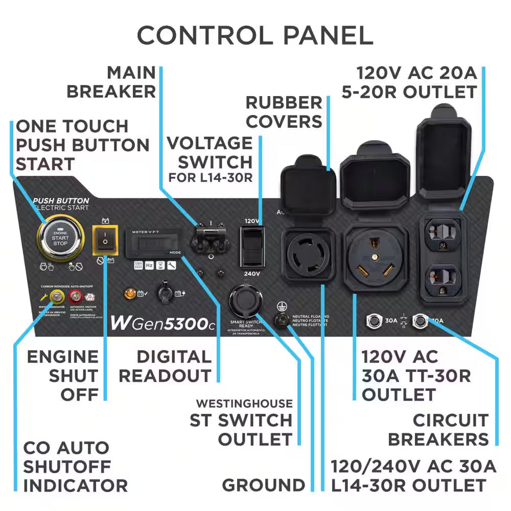 6,600/5,300-Watt Gas Powered Portable Generator with Remote Electric Start and 30A 120/240V Outlet