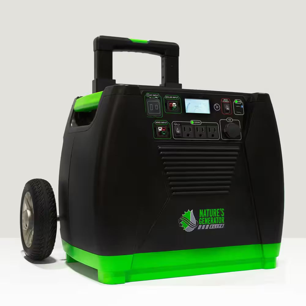 ELITE 3600-Watt/5760W Peak Push Button Start Solar Powered Portable Generator with 2100W Solar Panels, 1 Wind Turbine