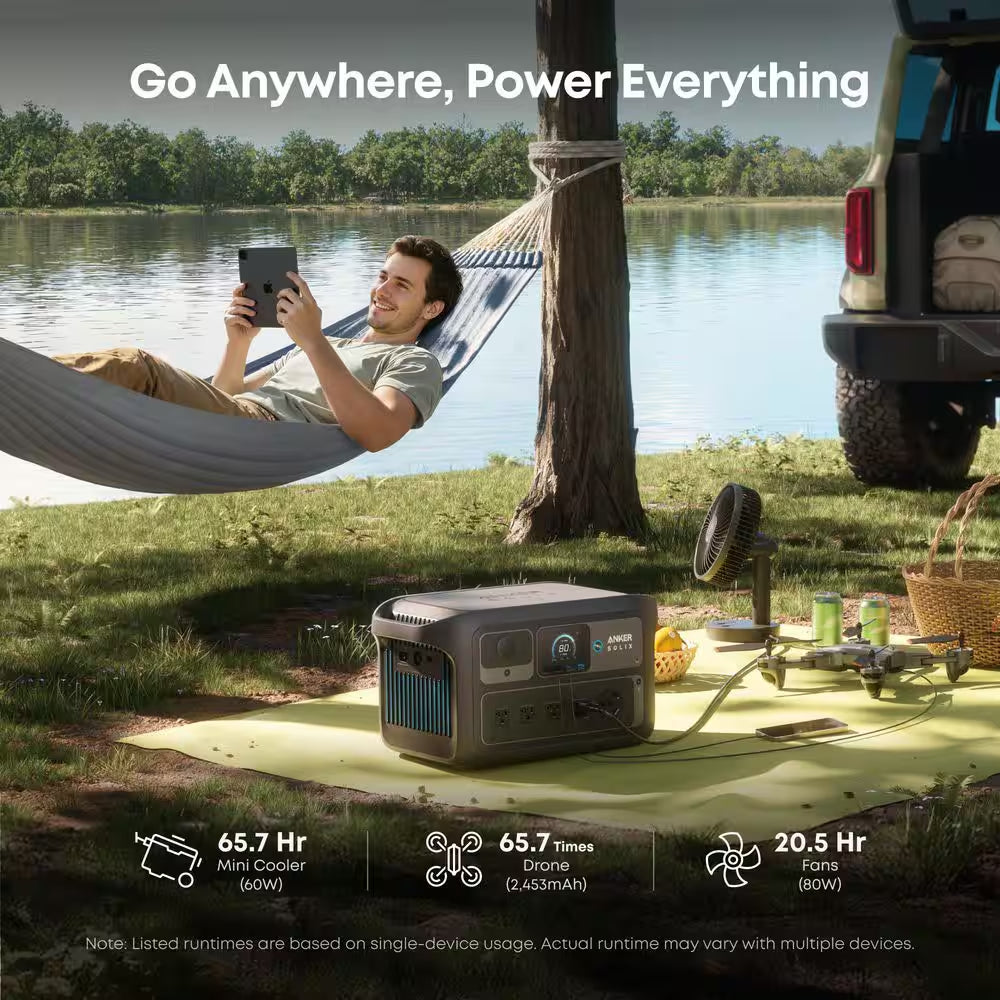 SOLIX C2000X Gen2 2,400W Output 2,048Wh Push Button Start Solar Generator W/ 200W Solar Panel for Home/Rv/Tailgate